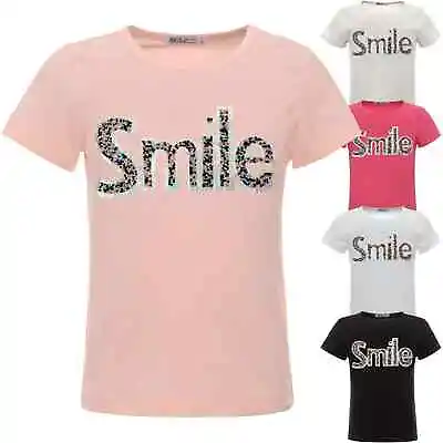 Buy T-shirt Top Blouse Glitter Hologram Smile Children Girls 22537 Sale • 6.32£