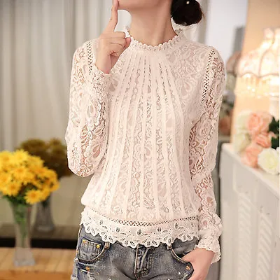 Buy Women Semi Sheer Embroidery Floral Lace Crochet Double Layer T-Shirt Top Blouse • 14.09£