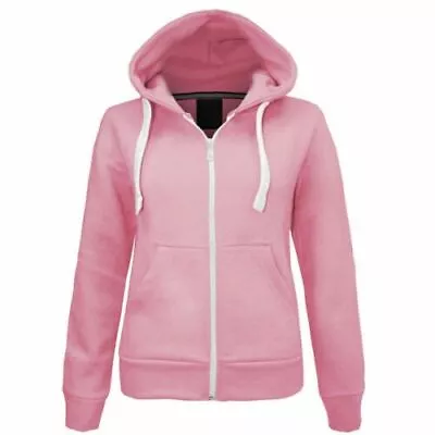 Buy Ladies Womens Plain Zip Up Hoodie Sweatshirt Fleece Jacket Hooded Top UK 8 To 22 • 12.99£