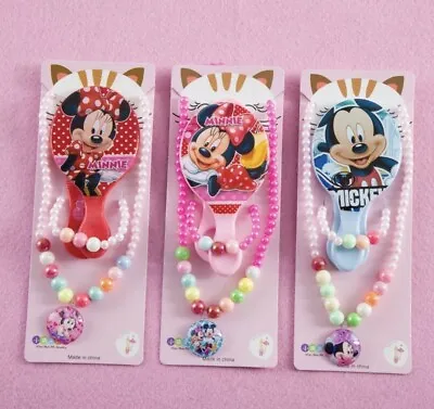 Buy New Girls Mickey Mouse Mirror Comb Necklace Bracelet Set Frozen Princess Jewelry • 9.99£
