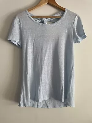 Buy WITCHERY 100% Linen Baby Blue Short Sleeve T-shirt Size XS Open Tie Up Back • 15.68£