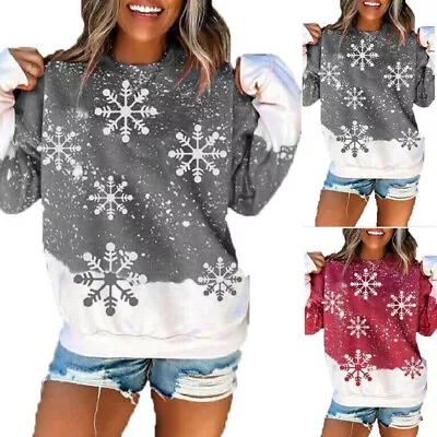 Buy Hoodie Snowflake Christmas Womens Sweatshirt Jumper Santa Xmas Pullover Top • 13.72£