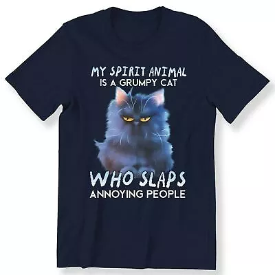 Buy My Spirit Animal Is A Grumpy Cat Men's Ladies Funny Gift T-shirt Graphic T-shirt • 12.99£