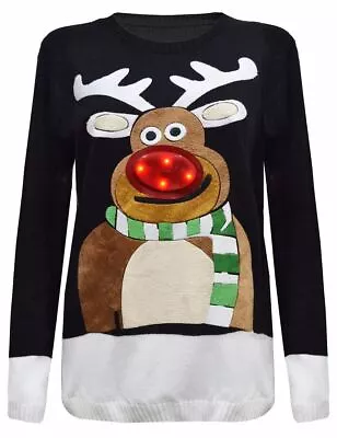 Buy Mens Ladies Unisex Xmas Tree LED Light Up Jumper Rudolph Christmas Sweater Top • 26.07£