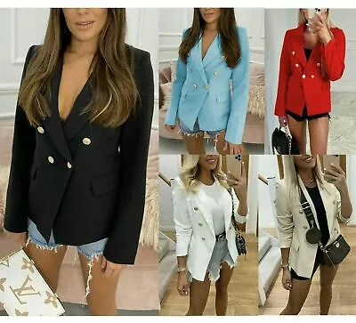 Buy Women Ladies Double Breasted Button Front Military Style Blazer Formal Jacket • 24.99£