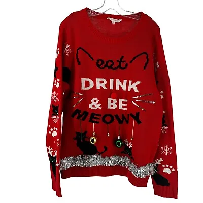 Buy Cat Christmas Sweater Juniors Size XXXL Eat Drink Be Meowy Funny No Boundaries • 6.82£