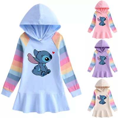 Buy Girls Lilo Stitch Cartoon Hoodie Dress Long Sleeve Jumper Dress Top Sweatshirt • 10.99£