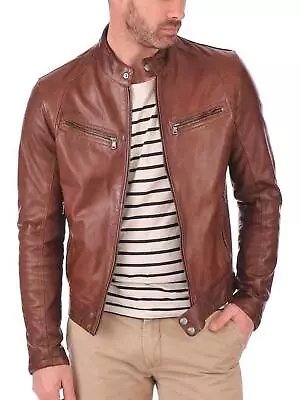 Buy Men's Real Leather Jacket Bomber Biker Motorcycle Café Racer Coat 5 Color Option • 144£