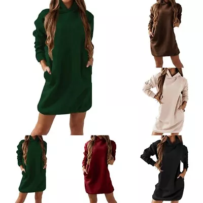Buy Women's Loose Fit Hooded Sweatshirt Dress With Long Sleeves And Pockets (S 3XL) • 33.18£