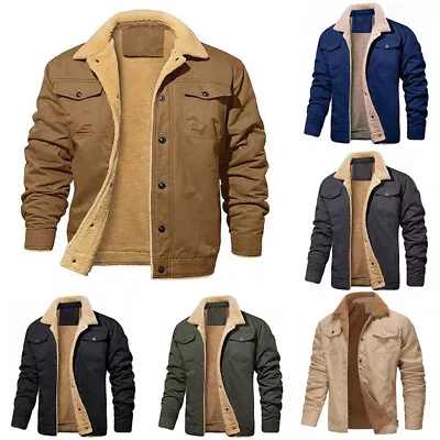 Buy Winter Coat Fleece Cargo Jacket 4 Pockets Lapel Collar Trucker Cotton Work Men • 22.32£