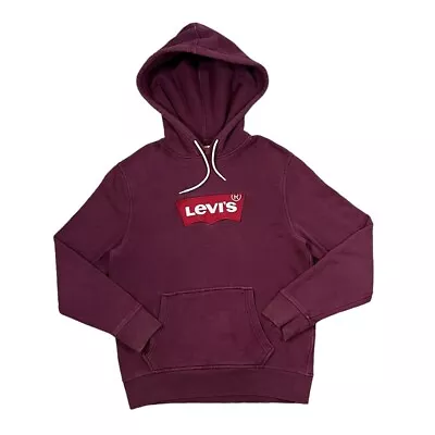 Buy LEVI'S Classic Embroidered Red Tab Logo Patch Burgundy Pullover Hoodie Small • 13£