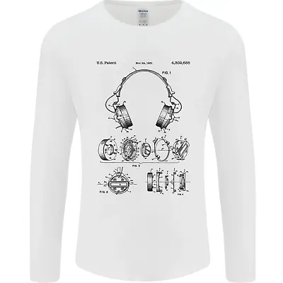 Buy Headphones Patent Blueprint Dance Music DJ Mens Long Sleeve T-Shirt • 11.99£