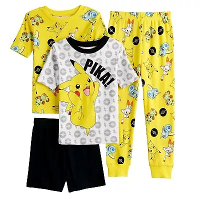 Buy 4 Piece Pokemon Pajamas T Shirt Shorts Pant 2 Sets Pikachu Boys 12 L Cotton • 23.55£