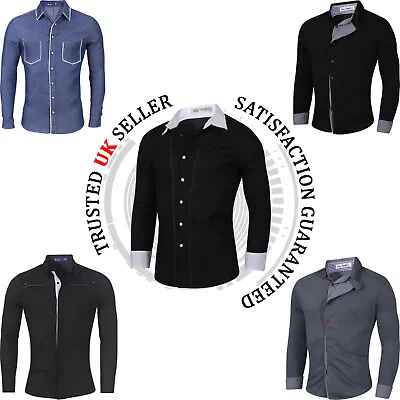Buy Mens Casual Slim Fit Shirts Long Sleeve Luxury Formal Stylish Dress Shirts Tops • 8.99£