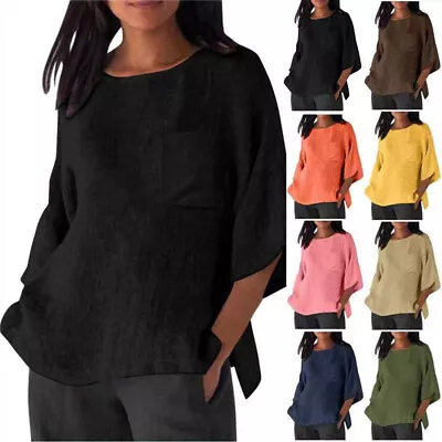 Buy Womens Loose Casual Pullover Blouse T-Shirts Ladies Summer 3/4 Sleeve Plain Tops • 10.49£