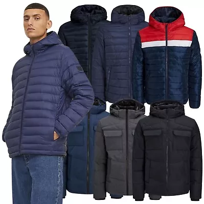 Buy Mens Puffer Jacket Jack & Jones Hooded Long Sleeve Detachable Hood Full Zip Coat • 32.99£