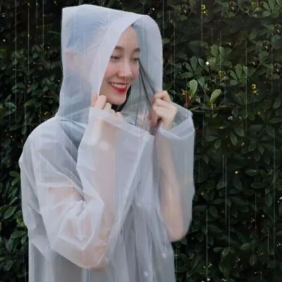 Buy Men Women Long Hooded Waterproof Jacket Rain Coat Button Raincoat Rainwear UK • 3.92£