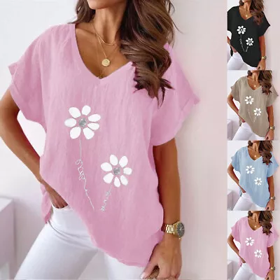 Buy Womens Floral Print Blouse T-shirts Holiday Tunic Ladies Loose Tops Plus Size • 10.89£