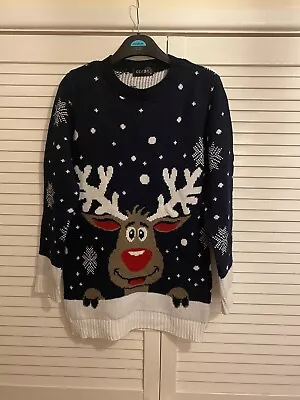 Buy Womens CLUBL Reindeer Navy Dark Blue Christmas Jumper, Size 8 • 6£