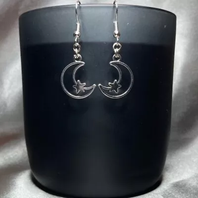 Buy Handmade Silver Moon Lunar Star Earrings Gothic Gift Jewellery • 4£