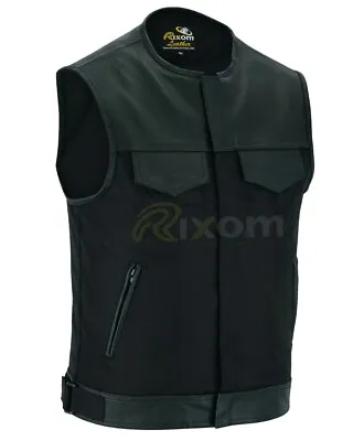 Buy Bikers Cudora + Leather Vest Collarless Son Of Anarchy Motorbike Waistcoat Black • 35£