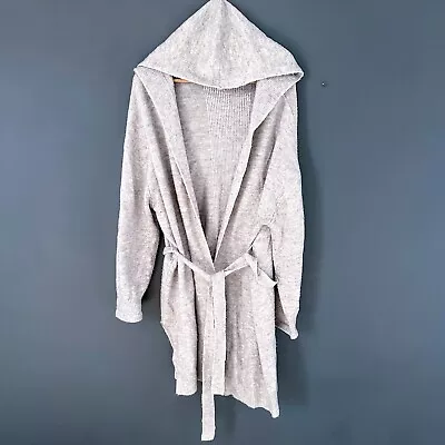 Buy Ladies Grey Belted Knitted Hoodie Open Cardigan Top Size 14-16 • 4.99£