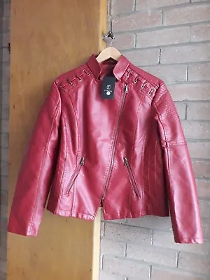 Buy Ladies Red Leather Like Jacket Size Large (44 ) Bnwt • 15£