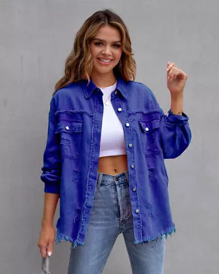 Buy Womens Denim Jacket | Casual Loose Jeans Jacket Coat Ladies Long Sleeve Outwea • 21.60£