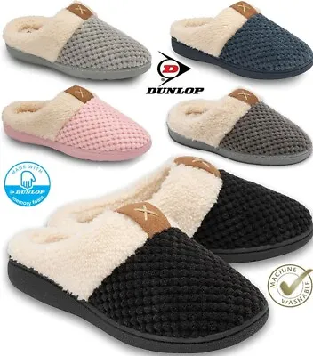 Buy Dunlop Ladies Memory Foam Slippers Washable Faux Sheep Skin Fur Slip On Shoes • 11.95£