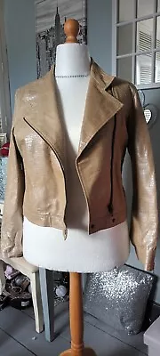 Buy Size 14 Arma Beige Taupe Real Leather Mock Croc Biker Jacket • 17.99£