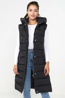 Buy Ladies Girls Long Hooded Puffer Warm Padded Sleeveless Gilet  **SPECIAL OFFER** • 19.99£