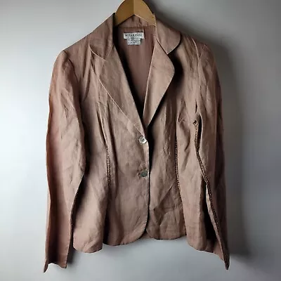 Buy MEGAN PARK Size 1 Dusky Pink 100% Linen Lace Jacket Blazer Casual Smart Summer • 22£