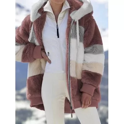 Buy Winter Warm Women Hooded Coat Outwear Teddy Bear Fluffy Plush Patchwork Jacket • 14.47£