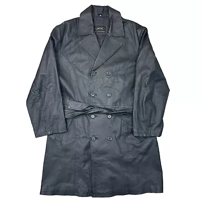 Buy Vintage Leather Trench Coat Jacket Genuine Long Matrix Y2K Retro Black Mens XL • 44.99£
