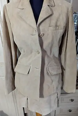 Buy Talc Absolute Leather Company Jacket & Skirt Set Beige Medium / 14 • 32£