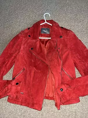 Buy Vera Moda Red Real Suede Biker Jacket Small • 25£