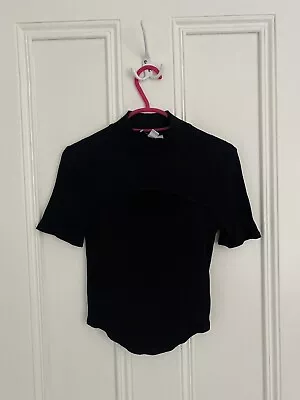 Buy Black Fitted Ribbed Keyhole Tshirt Size 10 Topshop • 4£