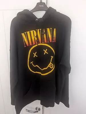Buy Rare Nirvana Hoodie Hoody Black Smiley Yellow Mens Large • 65£