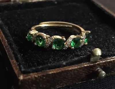 Buy Vintage Style Jewellery Green And White Gemstones Ring 18K Gold Plated • 9.99£