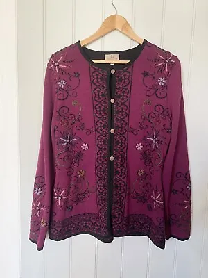 Buy SPIRIT OF THE ANDES Selena Maroon Floral Embroidered Alpaca Cardigan Size Large • 69£