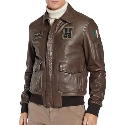 Buy Leather Jacket Aeronautica Militare Pilot PN895 Bomber Jacket Arrows Tricolor • 759.65£
