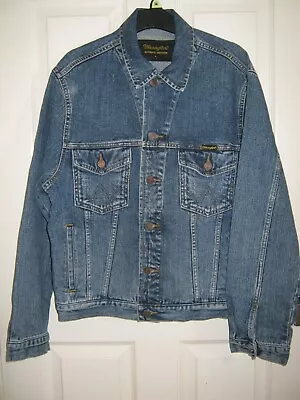 Buy Wrangler Denim Jacket Size Small Blue Hand Painted Ford Mustang Design On Back • 14.99£