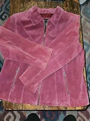 Buy Lane Bryant Womens 14/16 Leather Suede Jacket - Front Zip - Dark Pink Fuchia Red • 28.95£