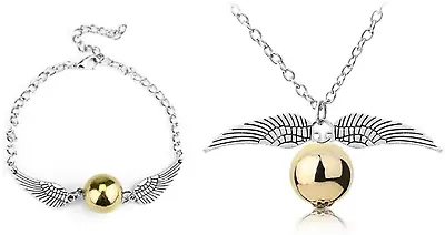 Buy Wizard Potter Golden Snitch Inspired Silver Necklace And Bracelet Gift Set UK • 3.88£