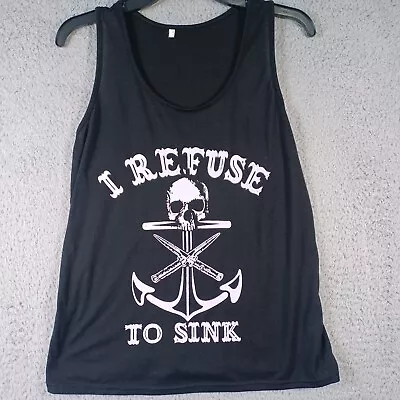 Buy Womens Black Skull Tank Top Size XL I Refuse To Sink Sleeveless Anchor • 9.34£