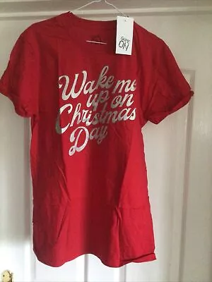 Buy Game On Womens Red Wake Me Up On Christmas Day T Shirt Size M • 5.50£