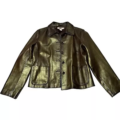 Buy J Crew Womens HEAVY Bronze Metallic Genuine Leather Bomber Flight Jacket Size M • 113.40£