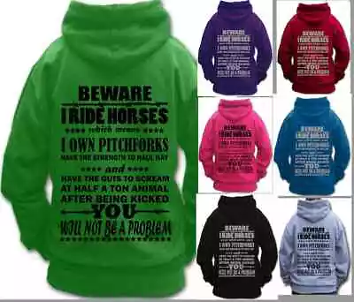 Buy Funny Horse Quote Horse Hoodie, Beware I Ride Horses , Equestrian Leisure Wear • 18.99£