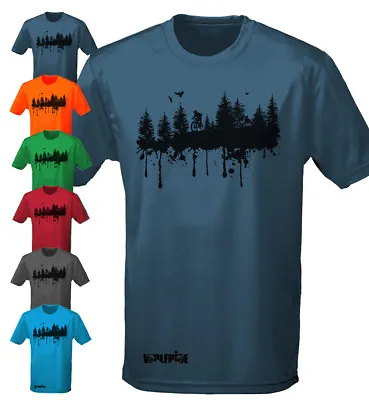 Buy Forest Print Performance Mountain Bike, Technical Wicking T-shirt By Wolfride • 12.90£