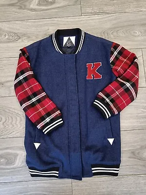 Buy Women's KF Varsity Jacket Navy Red Plaid Size M 10 Koetic Friday Coat Check Rare • 25.49£